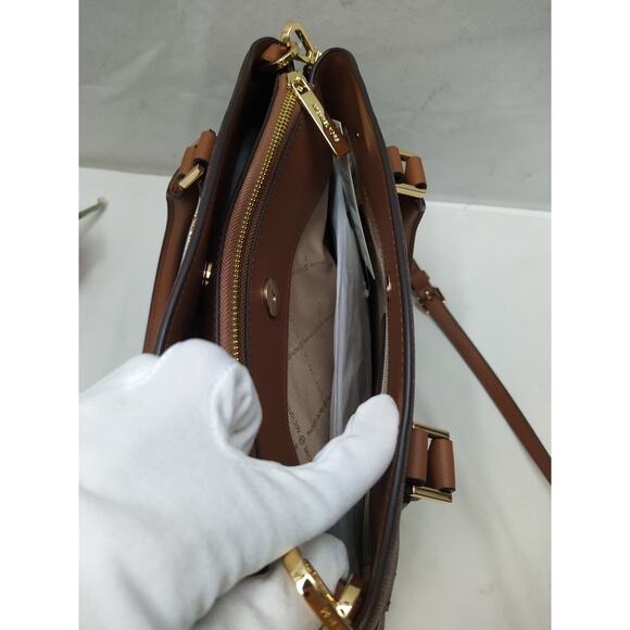 Michael Kors Lynn Brown Lugg MK Printed Large EW Satchel Bag - NWT $398 - Picture 16 of 16